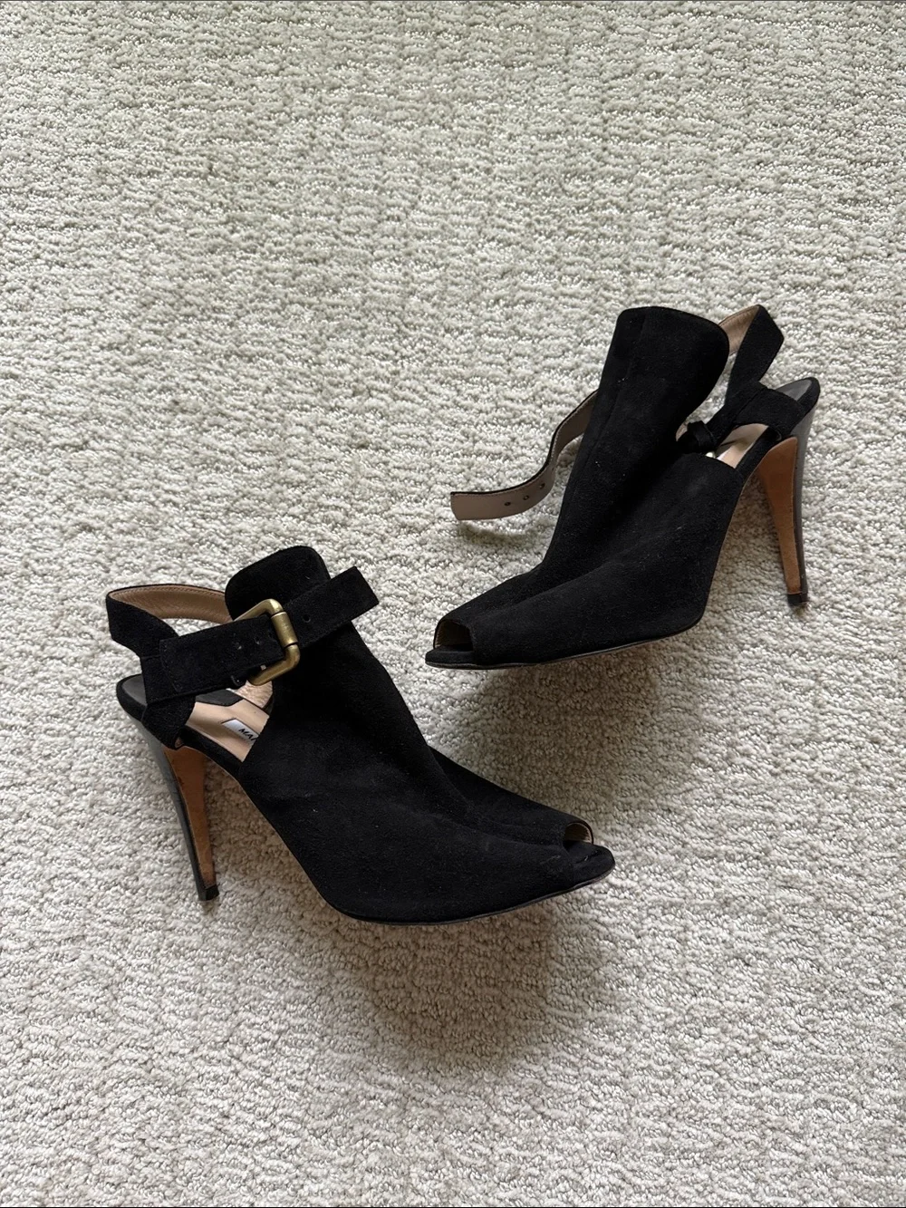 Manolo Blahnik Black Suede Peep-Toe Slingback Heels - Picture 4 of 6